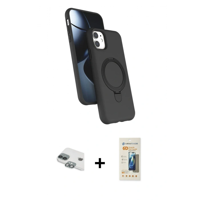 MARSİLYAN™- iPhone 11 Kılıf İz Işık Koleksiyonu - Siyah 6D Mat Seramik Hayalet Nano Ekran Koruyucu + Pers Alüminyum Kamera Lens - YL