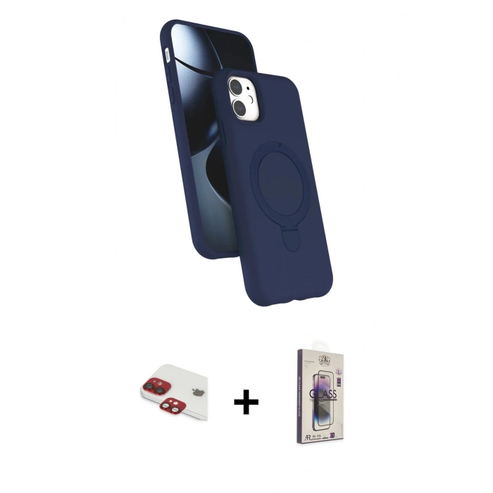 MARSİLYAN™- iPhone 11 Kılıf İz Işık Koleksiyonu - Siyah Bilvis 3D Cam Ekran Koruyucu + Pers Alüminyum Kamera Lens - KI