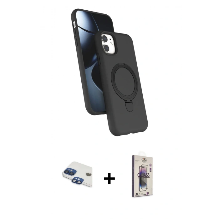 MARSİLYAN™- iPhone 11 Kılıf İz Işık Koleksiyonu - Siyah Bilvis 3D Cam Ekran Koruyucu + Pers Alüminyum Kamera Lens - LT