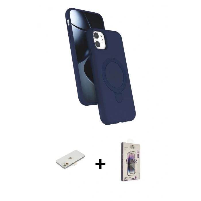MARSİLYAN™- iPhone 11 Kılıf İz Işık Koleksiyonu - Siyah Bilvis 3D Cam Ekran Koruyucu + Renkli Kamera Lens Koruma Cam - TU