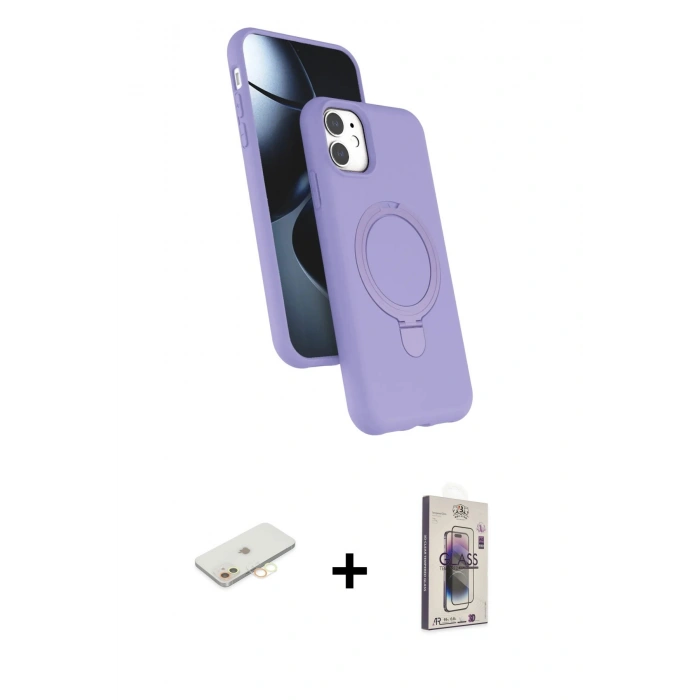 MARSİLYAN™- iPhone 11 Kılıf İz Işık Koleksiyonu - Siyah Bilvis 3D Cam Ekran Koruyucu + Renkli Kamera Lens Koruma Cam - SI