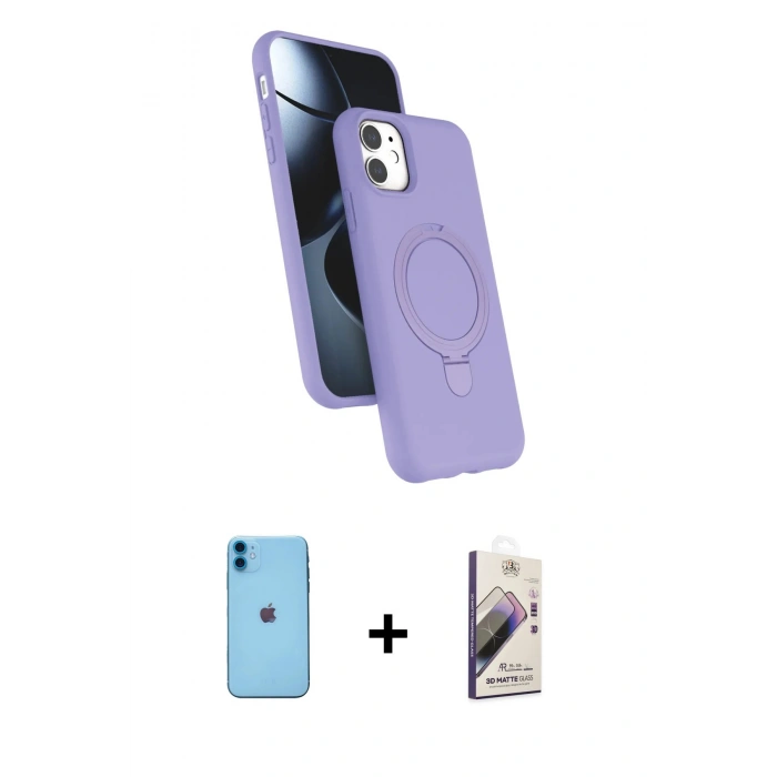 MARSİLYAN™- iPhone 11 Kılıf İz Işık Koleksiyonu - Siyah Bilvis 3D Mat Cam Ekran Koruyucu + Neon Fosforlu Kamera Lens - MI