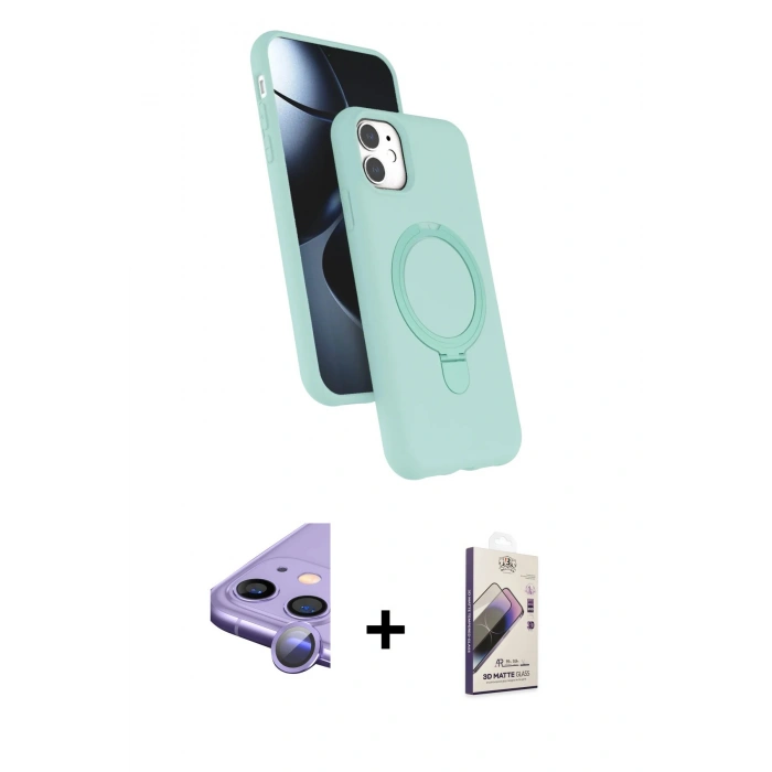MARSİLYAN™- iPhone 11 Kılıf İz Işık Koleksiyonu - Siyah Bilvis 3D Mat Cam Ekran Koruyucu + Raze Metal Kamera Lens - MR