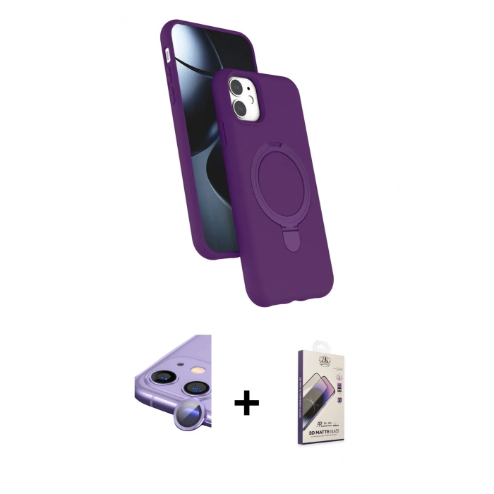MARSİLYAN™- iPhone 11 Kılıf İz Işık Koleksiyonu - Siyah Bilvis 3D Mat Cam Ekran Koruyucu + Raze Metal Kamera Lens - MR