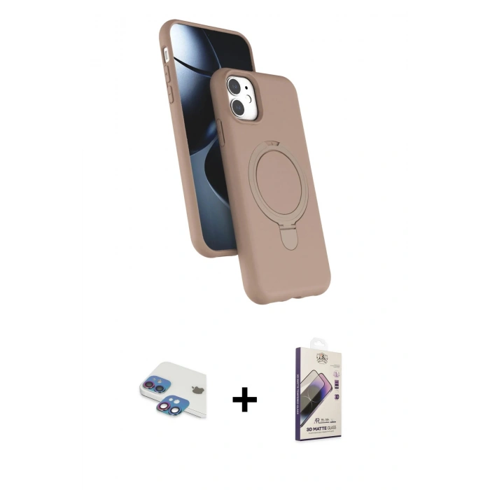 MARSİLYAN™- iPhone 11 Kılıf İz Işık Koleksiyonu - Siyah Bilvis 3D Mat Cam Ekran Koruyucu + Pers Alüminyum Kamera Lens - GI