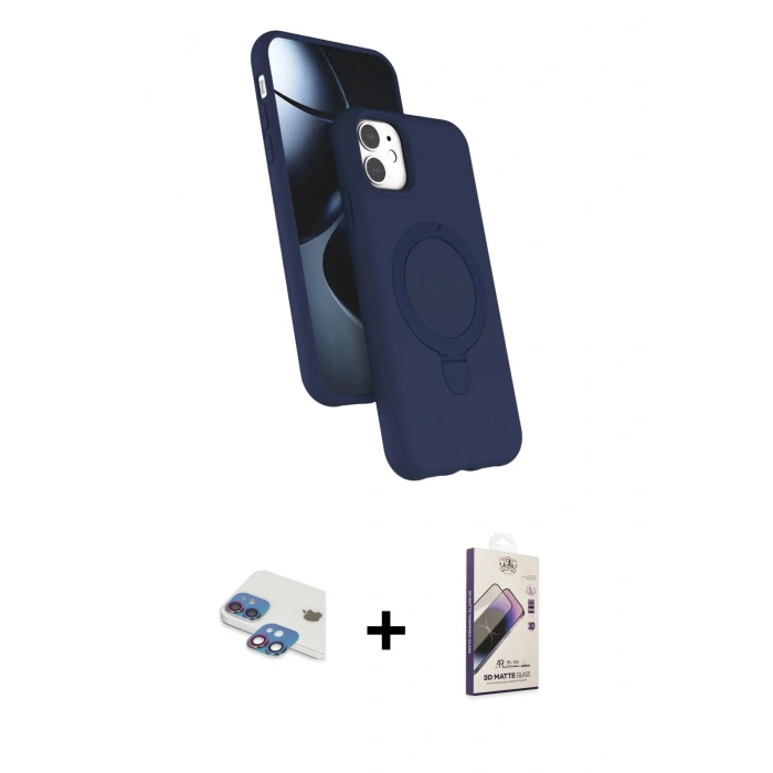 MARSİLYAN™- iPhone 11 Kılıf İz Işık Koleksiyonu - Siyah Bilvis 3D Mat Cam Ekran Koruyucu + Pers Alüminyum Kamera Lens - GI