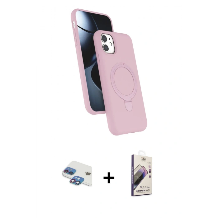 MARSİLYAN™- iPhone 11 Kılıf İz Işık Koleksiyonu - Siyah Bilvis 3D Mat Cam Ekran Koruyucu + Pers Alüminyum Kamera Lens - GI