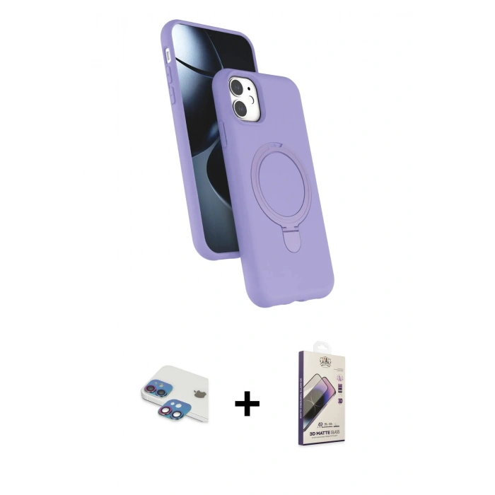 MARSİLYAN™- iPhone 11 Kılıf İz Işık Koleksiyonu - Siyah Bilvis 3D Mat Cam Ekran Koruyucu + Pers Alüminyum Kamera Lens - GI