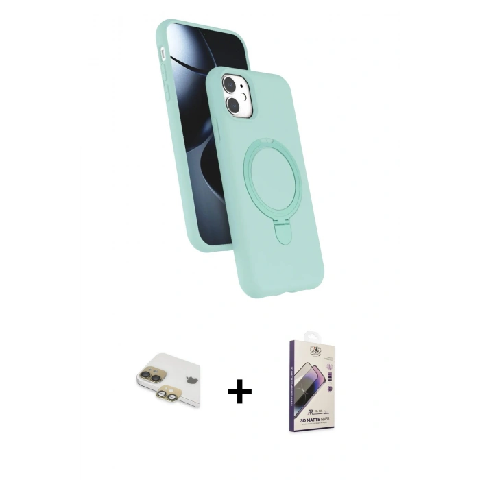 MARSİLYAN™- iPhone 11 Kılıf İz Işık Koleksiyonu - Siyah Bilvis 3D Mat Cam Ekran Koruyucu + Pers Alüminyum Kamera Lens - GD