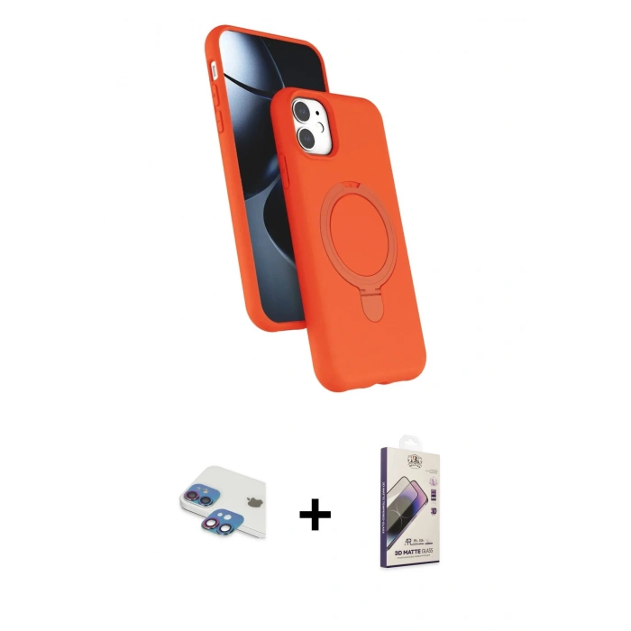 MARSİLYAN™- iPhone 11 Kılıf İz Işık Koleksiyonu - Siyah Bilvis 3D Mat Cam Ekran Koruyucu + Pers Alüminyum Kamera Lens - GI
