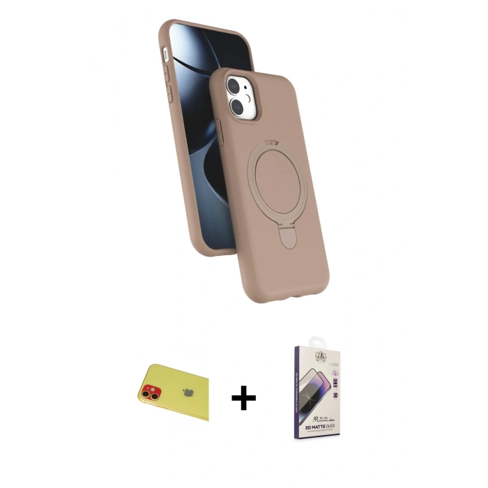 MARSİLYAN™- iPhone 11 Kılıf İz Işık Koleksiyonu - Siyah Bilvis 3D Mat Cam Ekran Koruyucu + Rainbow Kamera Lens Koruma Cam - KI