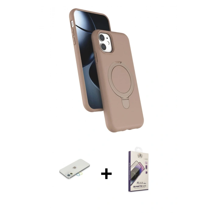 MARSİLYAN™- iPhone 11 Kılıf İz Işık Koleksiyonu - Siyah Bilvis 3D Mat Cam Ekran Koruyucu + Renkli Kamera Lens Koruma Cam - SI