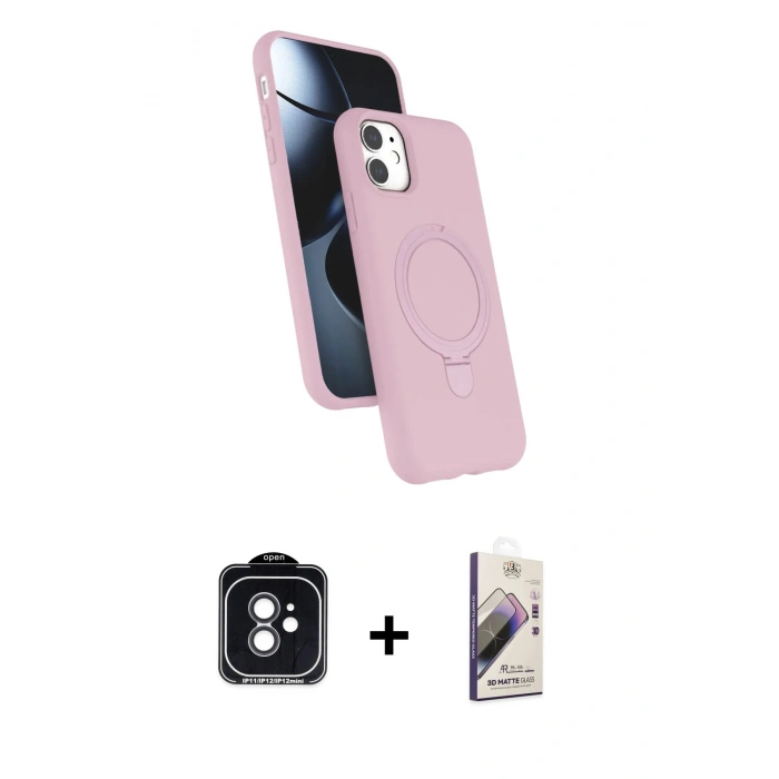 MARSİLYAN™- iPhone 11 Kılıf İz Işık Koleksiyonu - Siyah Bilvis 3D Mat Cam Ekran Koruyucu + PVD Metal Kamera Lens - SH