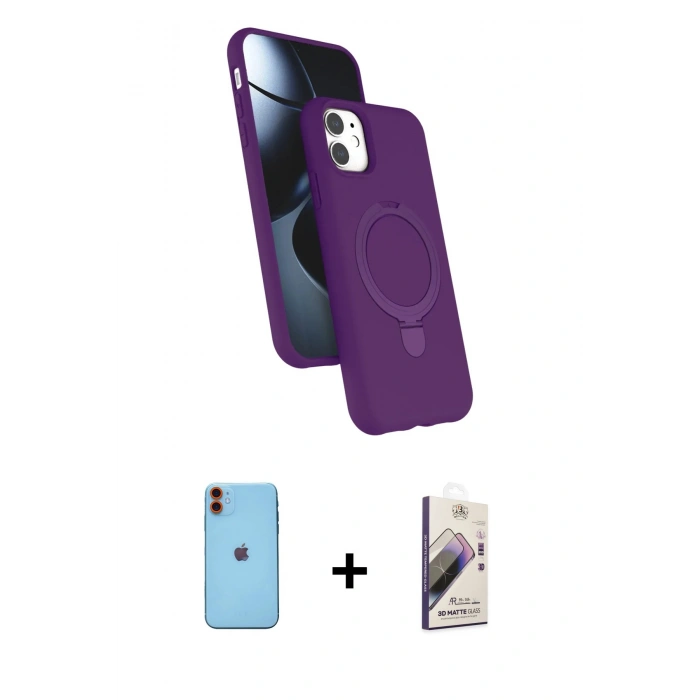 MARSİLYAN™- iPhone 11 Kılıf İz Işık Koleksiyonu - Siyah Bilvis 3D Mat Cam Ekran Koruyucu + Neon Fosforlu Kamera Lens - TU