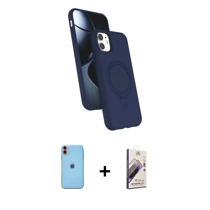 MARSİLYAN™- iPhone 11 Kılıf İz Işık Koleksiyonu - Siyah Bilvis 3D Mat Cam Ekran Koruyucu + Neon Fosforlu Kamera Lens - TU