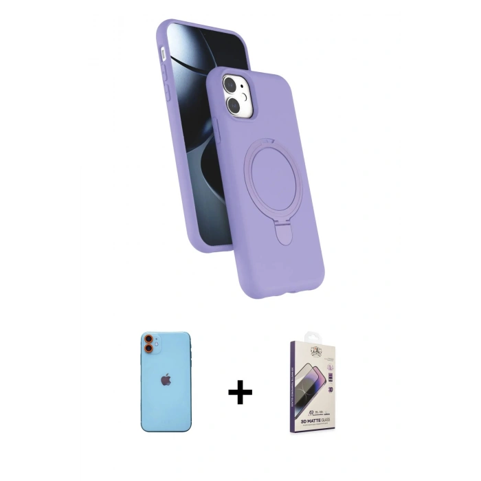 MARSİLYAN™- iPhone 11 Kılıf İz Işık Koleksiyonu - Siyah Bilvis 3D Mat Cam Ekran Koruyucu + Neon Fosforlu Kamera Lens - TU