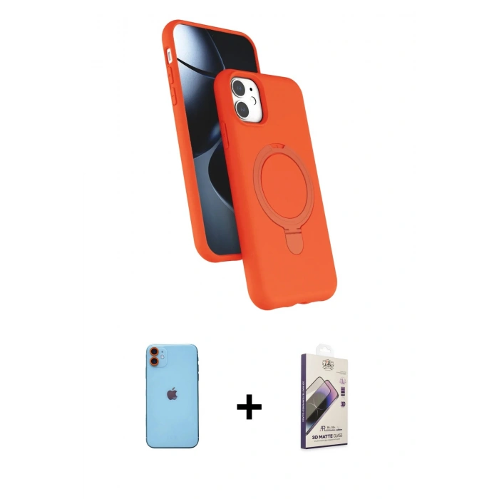 MARSİLYAN™- iPhone 11 Kılıf İz Işık Koleksiyonu - Siyah Bilvis 3D Mat Cam Ekran Koruyucu + Neon Fosforlu Kamera Lens - TU
