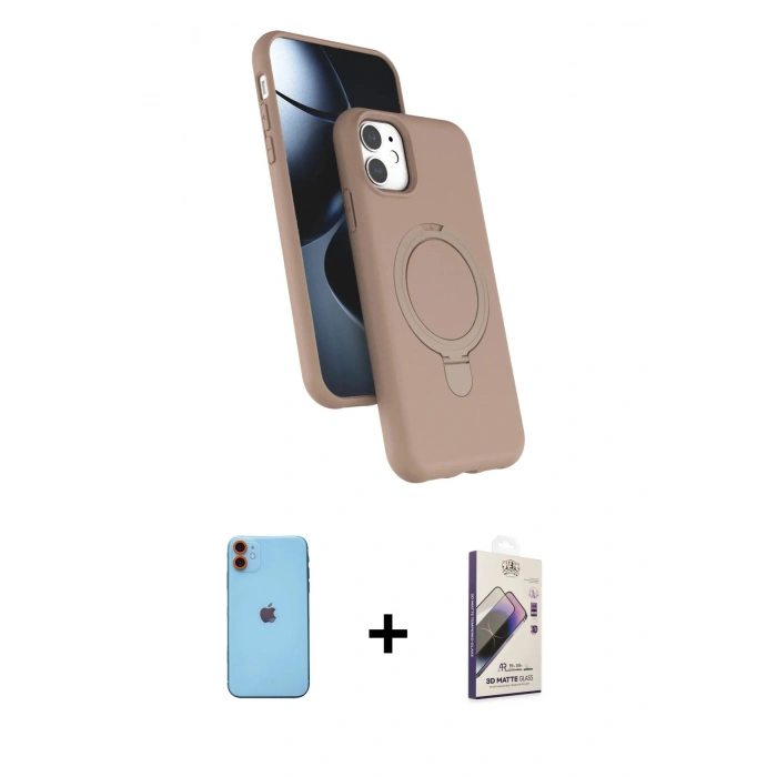 MARSİLYAN™- iPhone 11 Kılıf İz Işık Koleksiyonu - Siyah Bilvis 3D Mat Cam Ekran Koruyucu + Neon Fosforlu Kamera Lens - TU