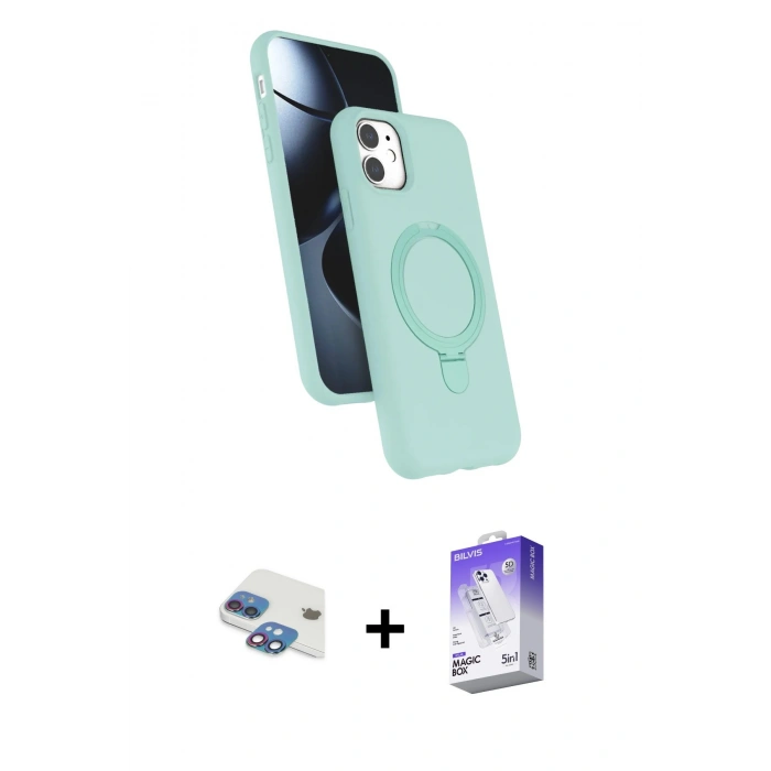 MARSİLYAN™- iPhone 11 Kılıf İz Işık Koleksiyonu - Siyah Bilvis 5in1 3D Magic Cam Ekran Koruyucu + Pers Alüminyum Kamera Lens - GI