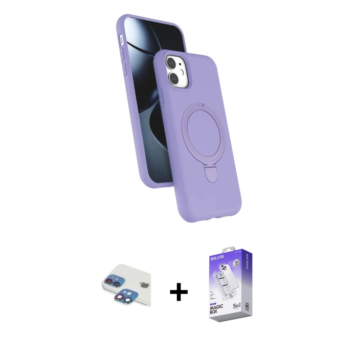 MARSİLYAN™- iPhone 11 Kılıf İz Işık Koleksiyonu - Siyah Bilvis 5in1 3D Magic Cam Ekran Koruyucu + Pers Alüminyum Kamera Lens - GI