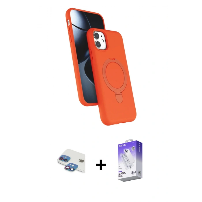 MARSİLYAN™- iPhone 11 Kılıf İz Işık Koleksiyonu - Siyah Bilvis 5in1 3D Magic Cam Ekran Koruyucu + Pers Alüminyum Kamera Lens - GI