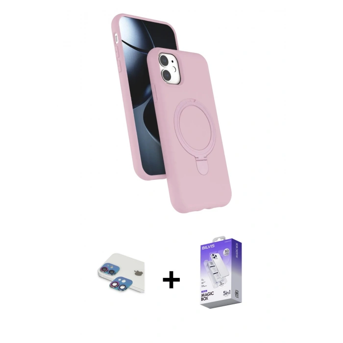 MARSİLYAN™- iPhone 11 Kılıf İz Işık Koleksiyonu - Siyah Bilvis 5in1 3D Magic Cam Ekran Koruyucu + Pers Alüminyum Kamera Lens - GI