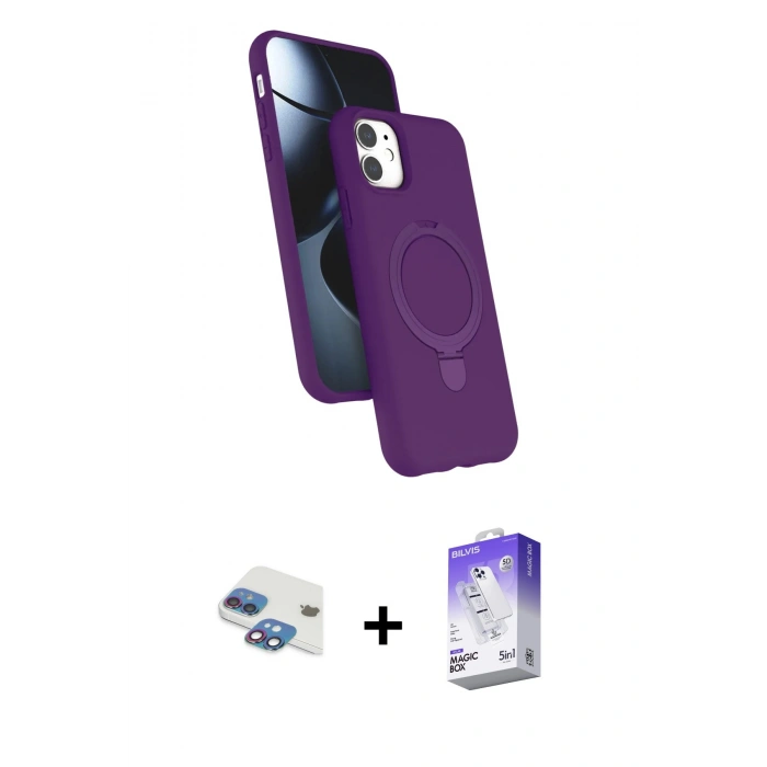 MARSİLYAN™- iPhone 11 Kılıf İz Işık Koleksiyonu - Siyah Bilvis 5in1 3D Magic Cam Ekran Koruyucu + Pers Alüminyum Kamera Lens - GI