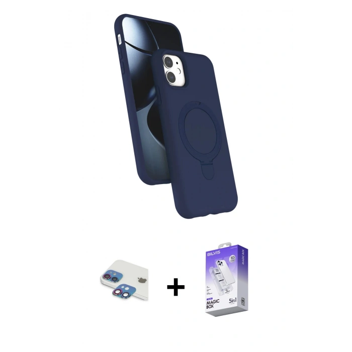 MARSİLYAN™- iPhone 11 Kılıf İz Işık Koleksiyonu - Siyah Bilvis 5in1 3D Magic Cam Ekran Koruyucu + Pers Alüminyum Kamera Lens - GI