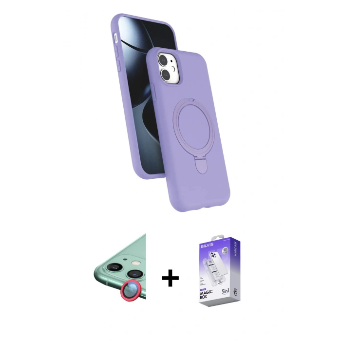 MARSİLYAN™- iPhone 11 Kılıf İz Işık Koleksiyonu - Siyah Bilvis 5in1 3D Magic Cam Ekran Koruyucu + Kırmızı Raze Metal Kamera Lens