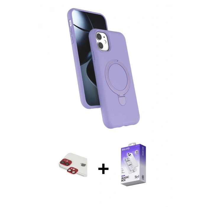 MARSİLYAN™- iPhone 11 Kılıf İz Işık Koleksiyonu - Siyah Bilvis 5in1 3D Magic Cam Ekran Koruyucu + Pers Alüminyum Kamera Lens - KI