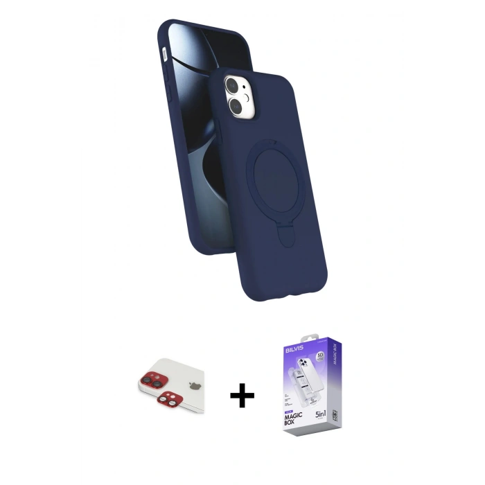 MARSİLYAN™- iPhone 11 Kılıf İz Işık Koleksiyonu - Siyah Bilvis 5in1 3D Magic Cam Ekran Koruyucu + Pers Alüminyum Kamera Lens - KI
