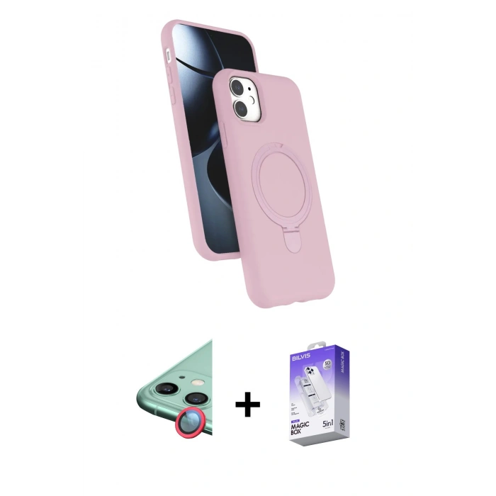 MARSİLYAN™- iPhone 11 Kılıf İz Işık Koleksiyonu - Siyah Bilvis 5in1 3D Magic Cam Ekran Koruyucu + Kırmızı Raze Metal Kamera Lens