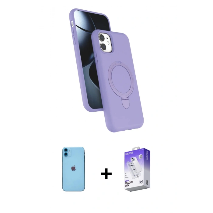 MARSİLYAN™- iPhone 11 Kılıf İz Işık Koleksiyonu - Siyah Bilvis 5in1 3D Magic Cam Ekran Koruyucu + Neon Fosforlu Kamera Lens - MI