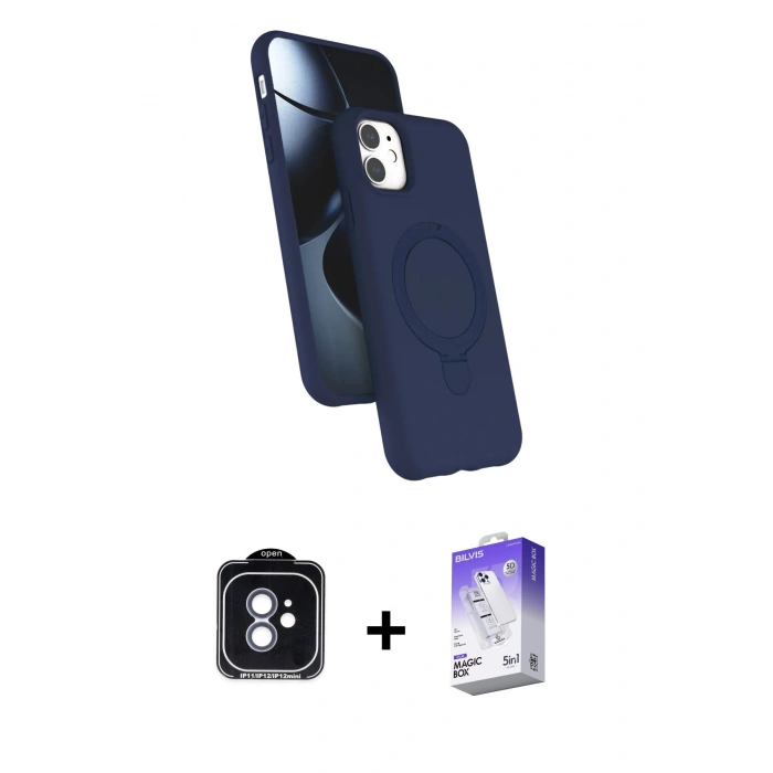 MARSİLYAN™- iPhone 11 Kılıf İz Işık Koleksiyonu - Siyah Bilvis 5in1 3D Magic Cam Ekran Koruyucu + PVD Metal Kamera Lens - MI