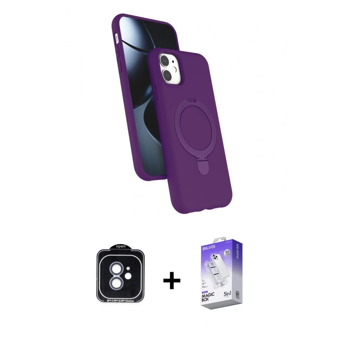 MARSİLYAN™- iPhone 11 Kılıf İz Işık Koleksiyonu - Siyah Bilvis 5in1 3D Magic Cam Ekran Koruyucu + PVD Metal Kamera Lens - MI