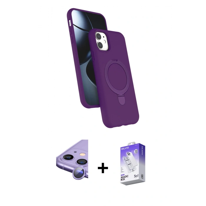 MARSİLYAN™- iPhone 11 Kılıf İz Işık Koleksiyonu - Siyah Bilvis 5in1 3D Magic Cam Ekran Koruyucu + Raze Metal Kamera Lens - MR