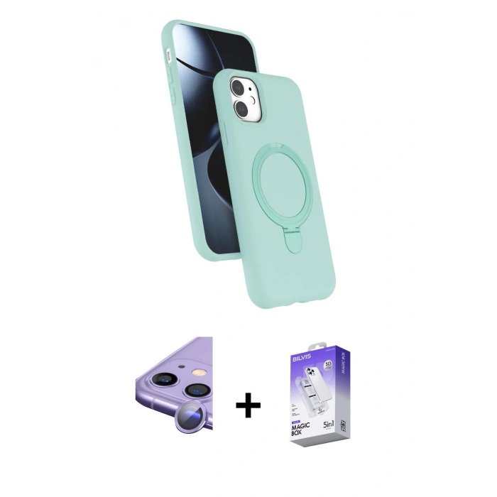 MARSİLYAN™- iPhone 11 Kılıf İz Işık Koleksiyonu - Siyah Bilvis 5in1 3D Magic Cam Ekran Koruyucu + Raze Metal Kamera Lens - MR