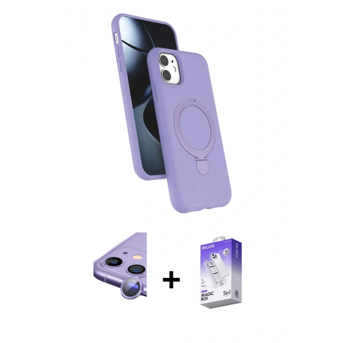 MARSİLYAN™- iPhone 11 Kılıf İz Işık Koleksiyonu - Siyah Bilvis 5in1 3D Magic Cam Ekran Koruyucu + Raze Metal Kamera Lens - MR