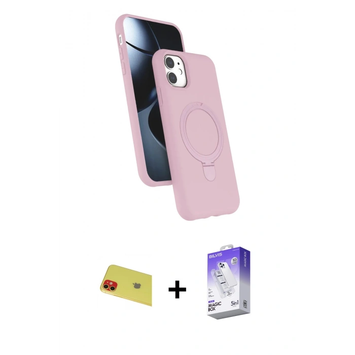MARSİLYAN™- iPhone 11 Kılıf İz Işık Koleksiyonu - Siyah Bilvis 5in1 3D Magic Cam Ekran Koruyucu + Rainbow Kamera Lens Koruma Cam - KI