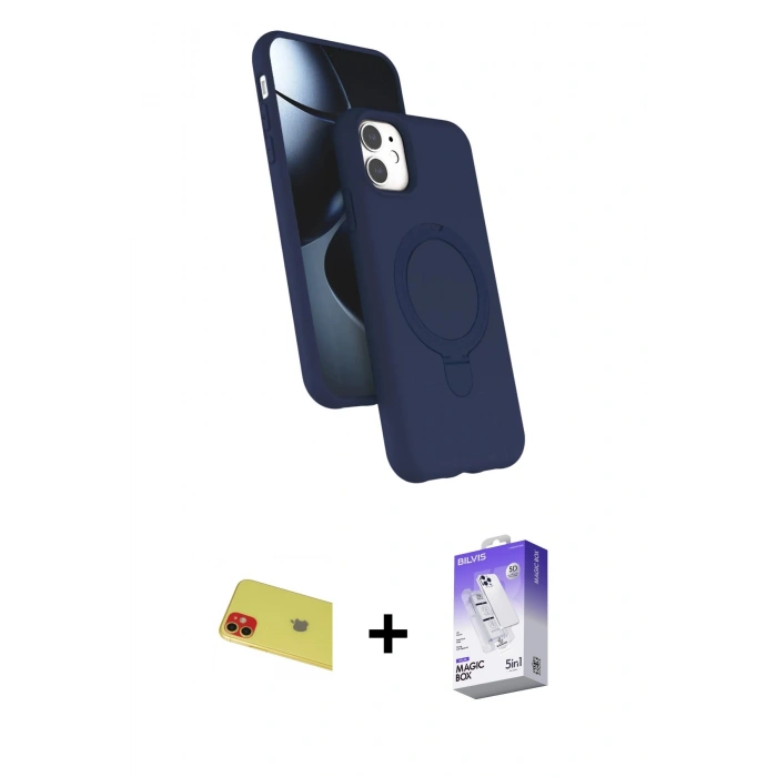 MARSİLYAN™- iPhone 11 Kılıf İz Işık Koleksiyonu - Siyah Bilvis 5in1 3D Magic Cam Ekran Koruyucu + Rainbow Kamera Lens Koruma Cam - KI