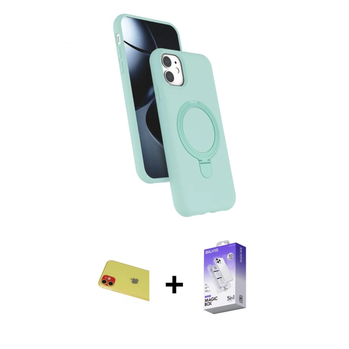 MARSİLYAN™- iPhone 11 Kılıf İz Işık Koleksiyonu - Siyah Bilvis 5in1 3D Magic Cam Ekran Koruyucu + Rainbow Kamera Lens Koruma Cam - KI