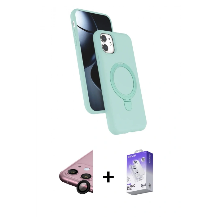 MARSİLYAN™- iPhone 11 Kılıf İz Işık Koleksiyonu - Siyah Bilvis 5in1 3D Magic Cam Ekran Koruyucu + Raze Metal Kamera Lens - SH