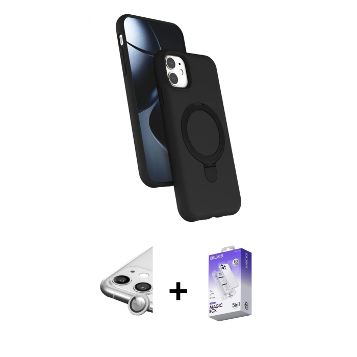 MARSİLYAN™- iPhone 11 Kılıf İz Işık Koleksiyonu - Siyah Bilvis 5in1 3D Magic Cam Ekran Koruyucu + Raze Metal Kamera Lens - GS