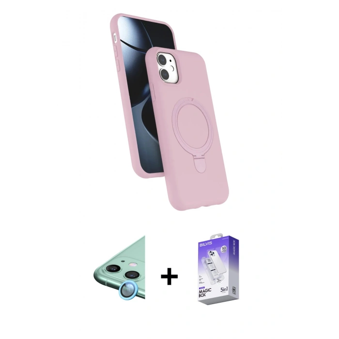 MARSİLYAN™- iPhone 11 Kılıf İz Işık Koleksiyonu - Siyah Bilvis 5in1 3D Magic Cam Ekran Koruyucu + Raze Metal Kamera Lens - MI