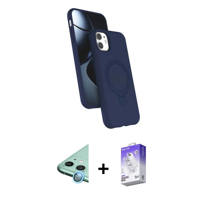 MARSİLYAN™- iPhone 11 Kılıf İz Işık Koleksiyonu - Siyah Bilvis 5in1 3D Magic Cam Ekran Koruyucu + Raze Metal Kamera Lens - MI