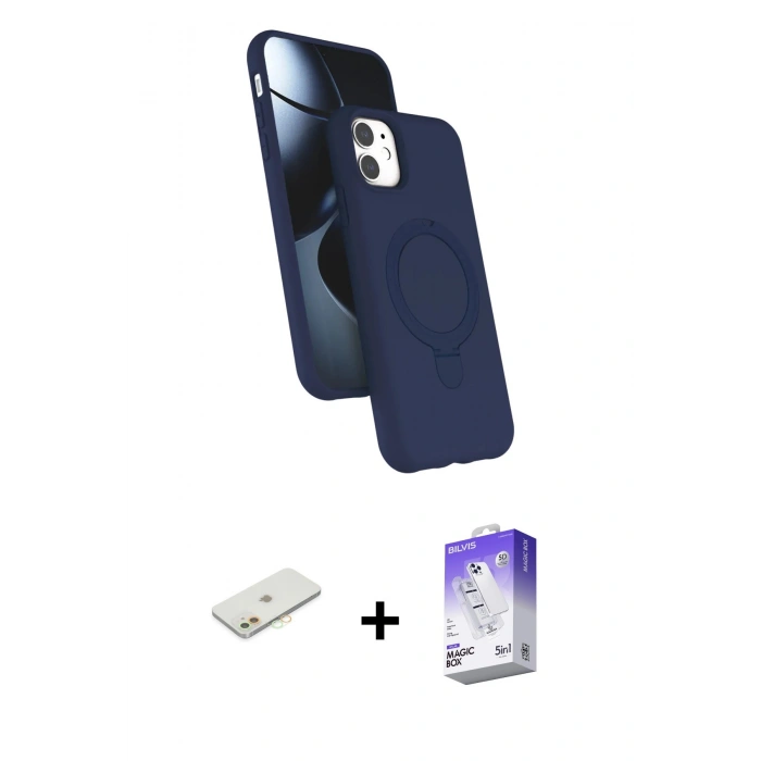 MARSİLYAN™- iPhone 11 Kılıf İz Işık Koleksiyonu - Siyah Bilvis 5in1 3D Magic Cam Ekran Koruyucu + Renkli Kamera Lens Koruma Cam - TU