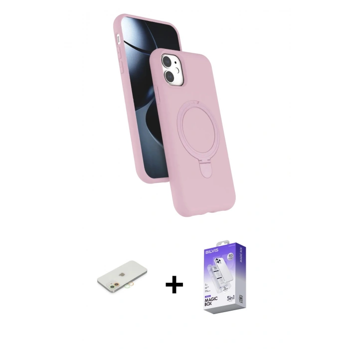 MARSİLYAN™- iPhone 11 Kılıf İz Işık Koleksiyonu - Siyah Bilvis 5in1 3D Magic Cam Ekran Koruyucu + Renkli Kamera Lens Koruma Cam - TU