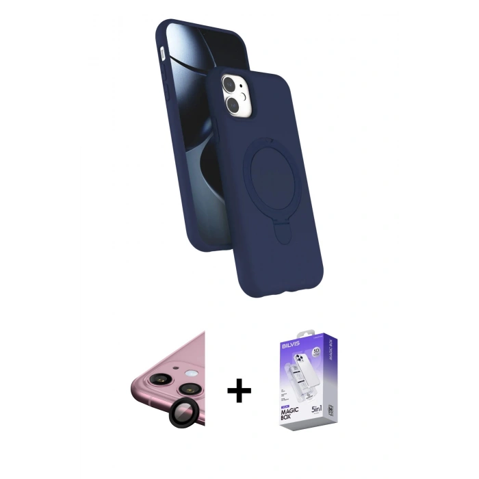 MARSİLYAN™- iPhone 11 Kılıf İz Işık Koleksiyonu - Siyah Bilvis 5in1 3D Magic Cam Ekran Koruyucu + Raze Metal Kamera Lens - SH