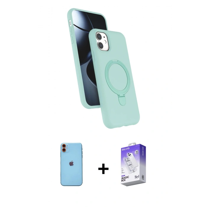 MARSİLYAN™- iPhone 11 Kılıf İz Işık Koleksiyonu - Siyah Bilvis 5in1 3D Magic Cam Ekran Koruyucu + Neon Fosforlu Kamera Lens - TU