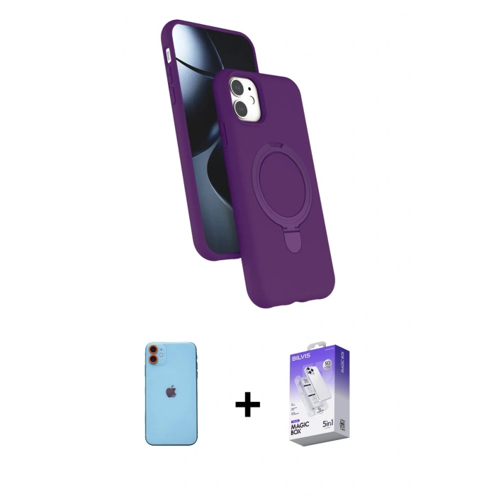 MARSİLYAN™- iPhone 11 Kılıf İz Işık Koleksiyonu - Siyah Bilvis 5in1 3D Magic Cam Ekran Koruyucu + Neon Fosforlu Kamera Lens - TU